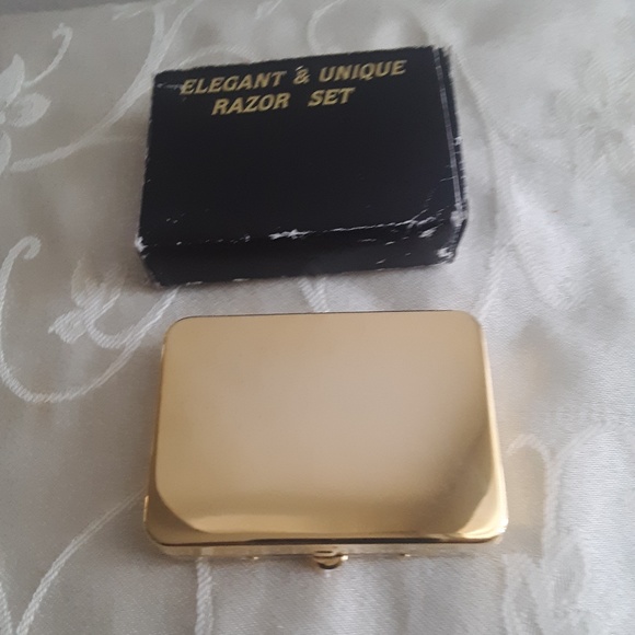 Travel Gold Plated Shaver Razor w Compact & Mirror  NEW - Picture 2 of 10